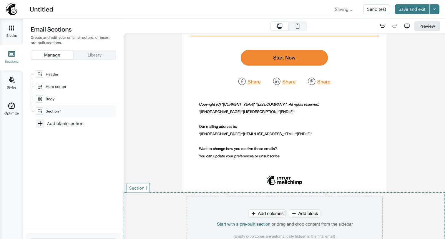 Mailchimp - Campaign Builder - Untitled | Mailchimp screen