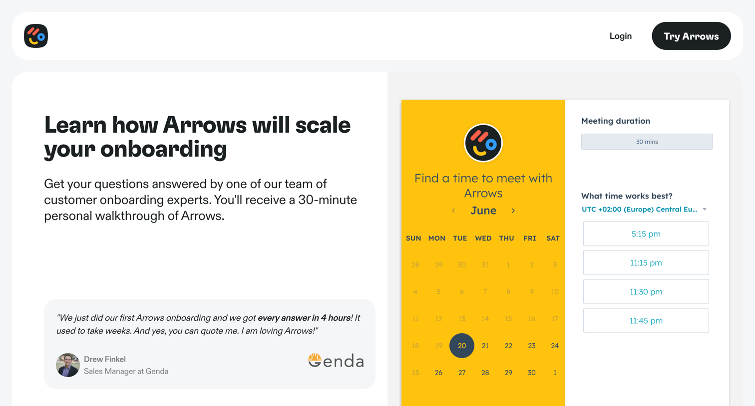 Arrows - Schedule a Demo – Arrows screen