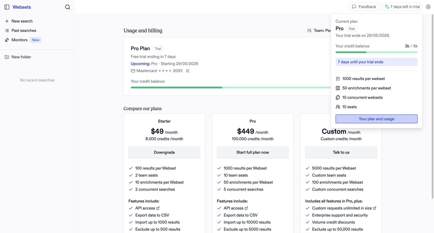 Exa - Exa Websets | People Search & B2B Lead Generation screen