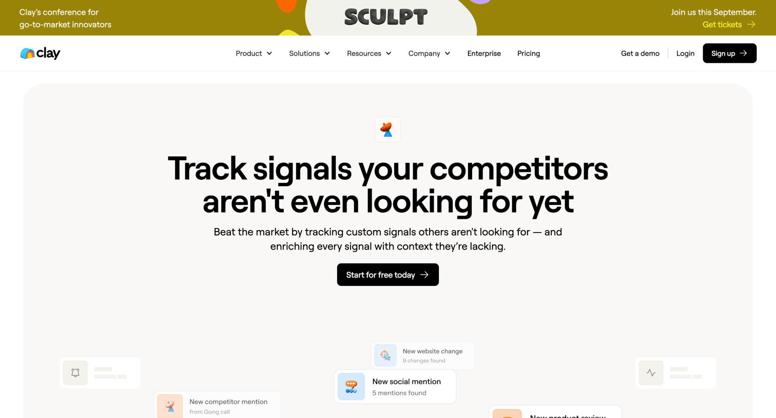 Clay - Custom Signals | Clay.com screen