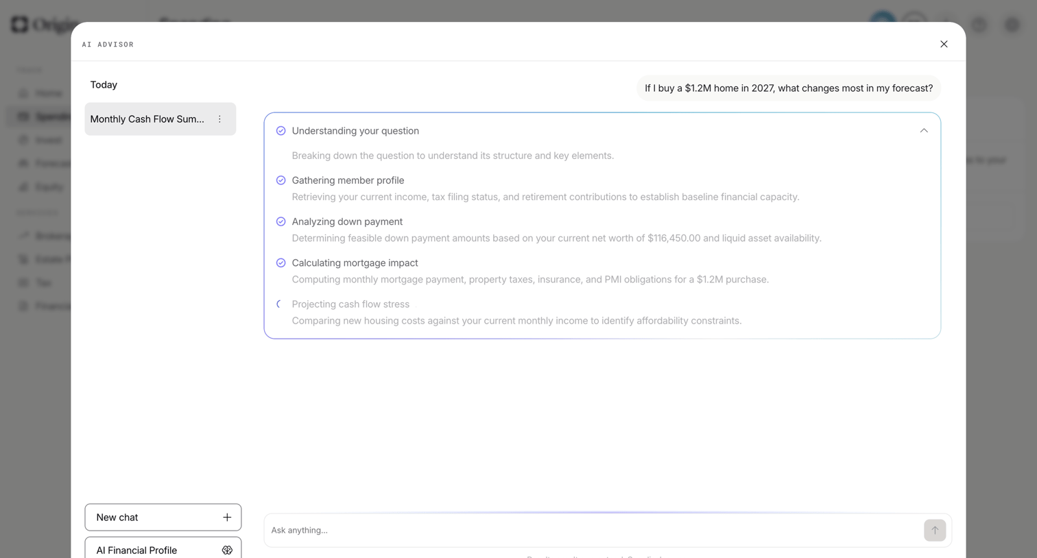 Origin Financial screen