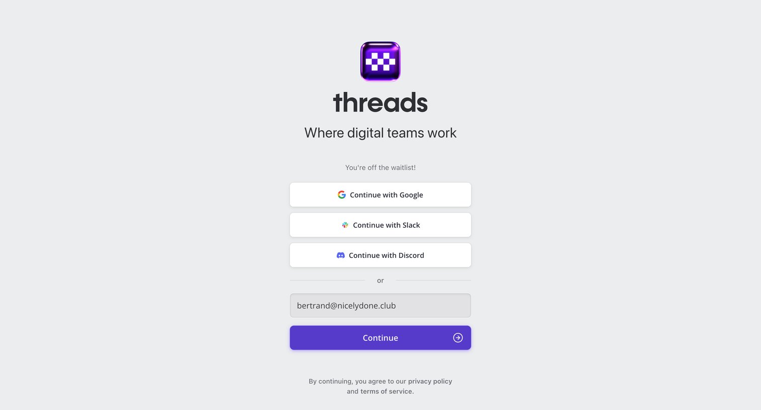 Threads screen
