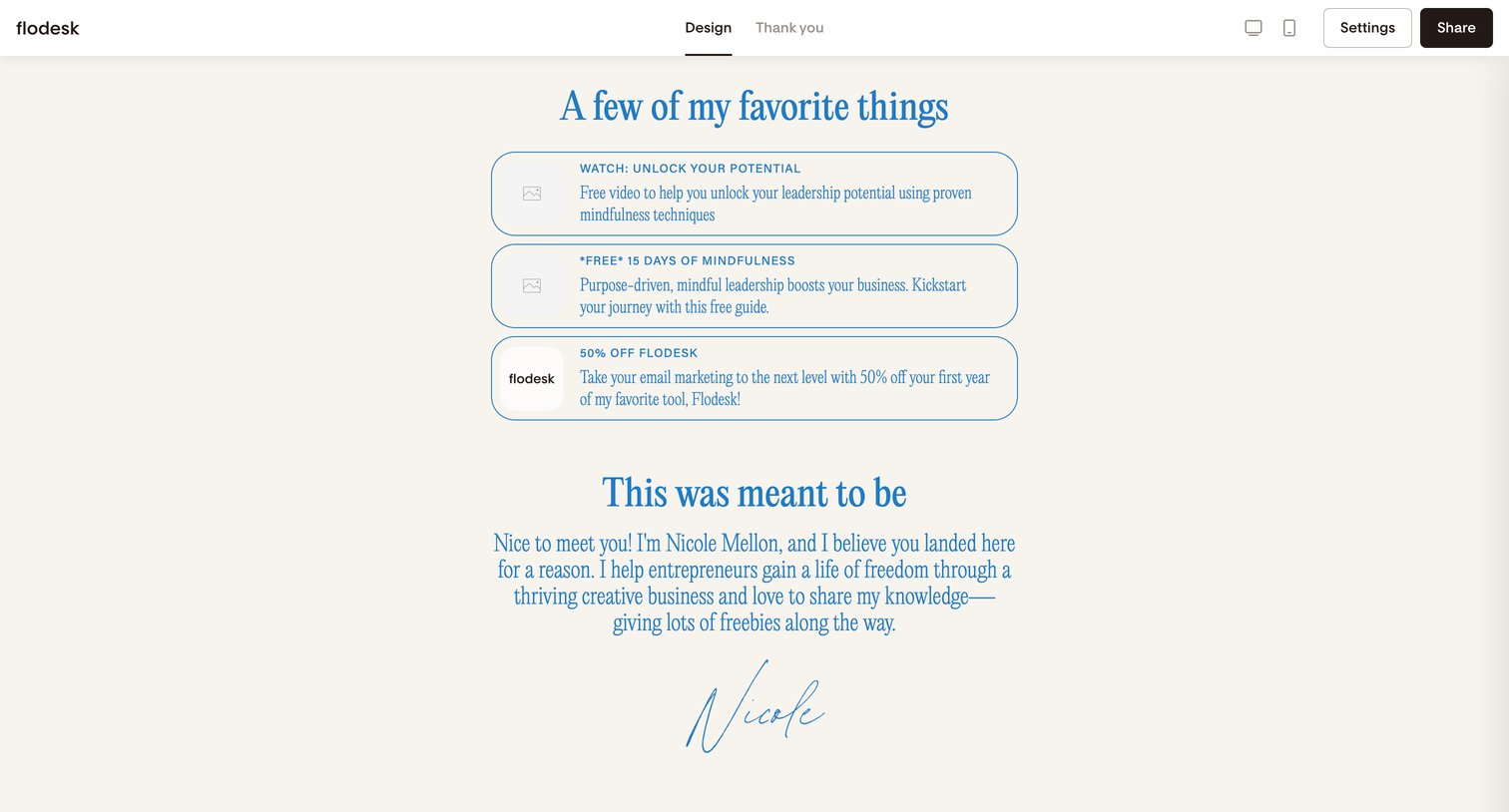Flodesk - Simple link in bio | Flodesk screen
