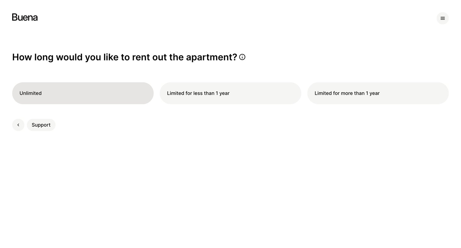 Buena - Inquiry How long would you like to rent out the apartment screen