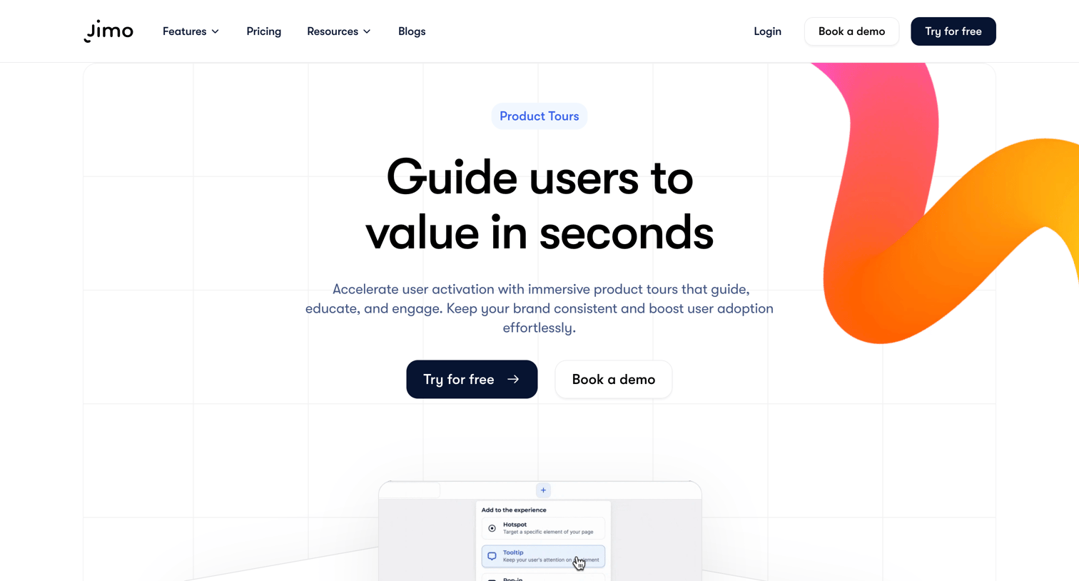 Jimo - Craft Engaging Product Tour with our Onboarding Tool screen