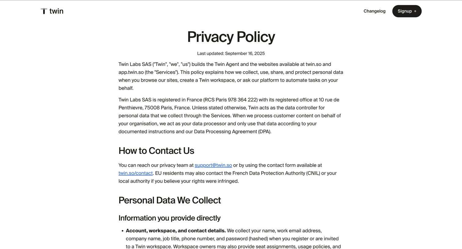 Twin - Privacy Policy - Twin screen