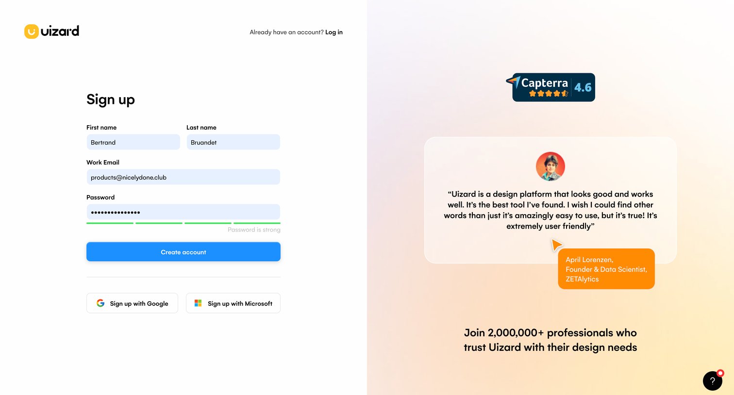 Uizard - Sign up – Uizard screen