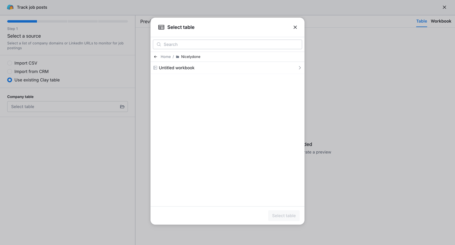 Clay - Clay Wizard | Track job posts screen