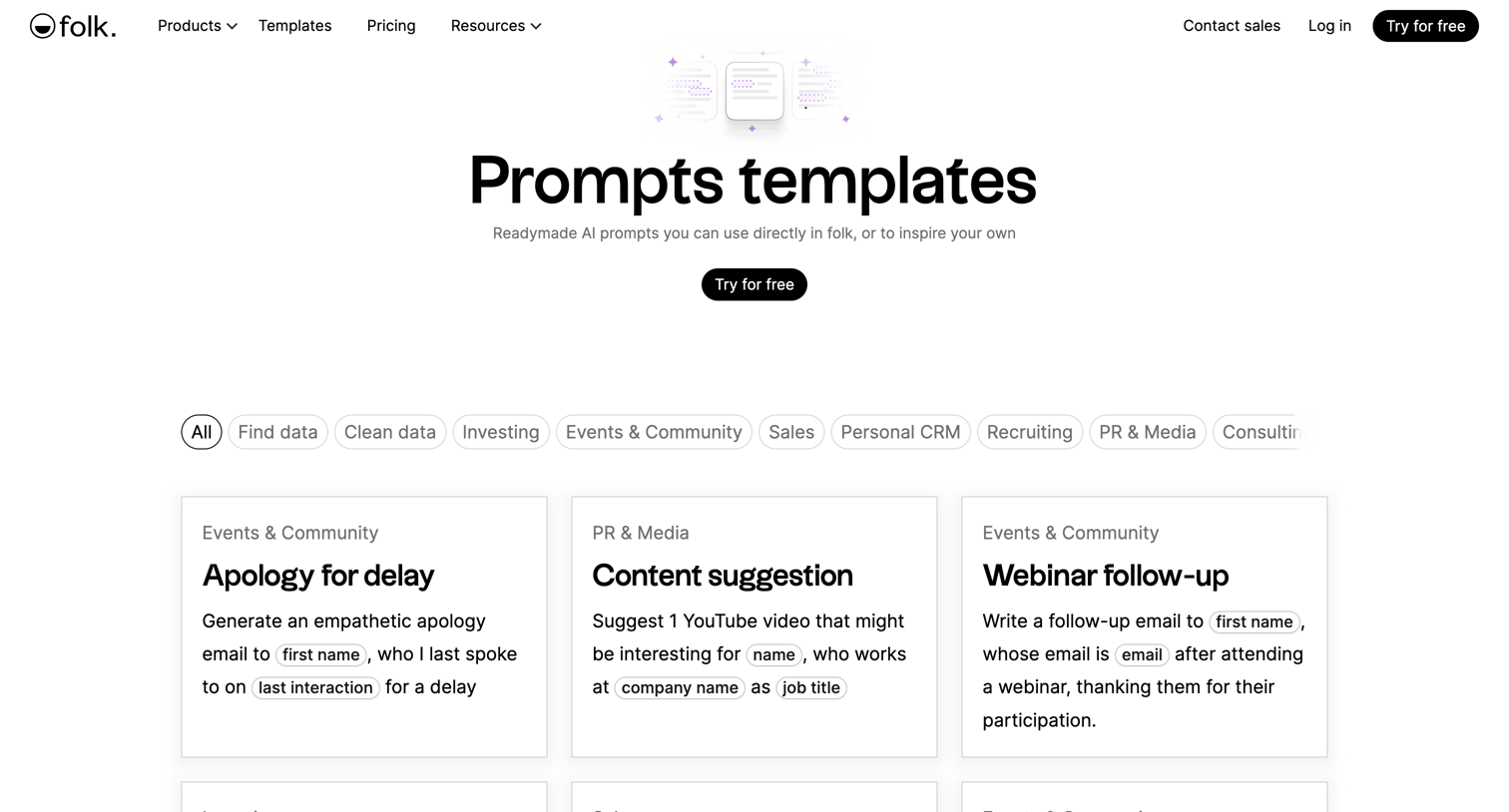 Folk - Prompts Templates screen