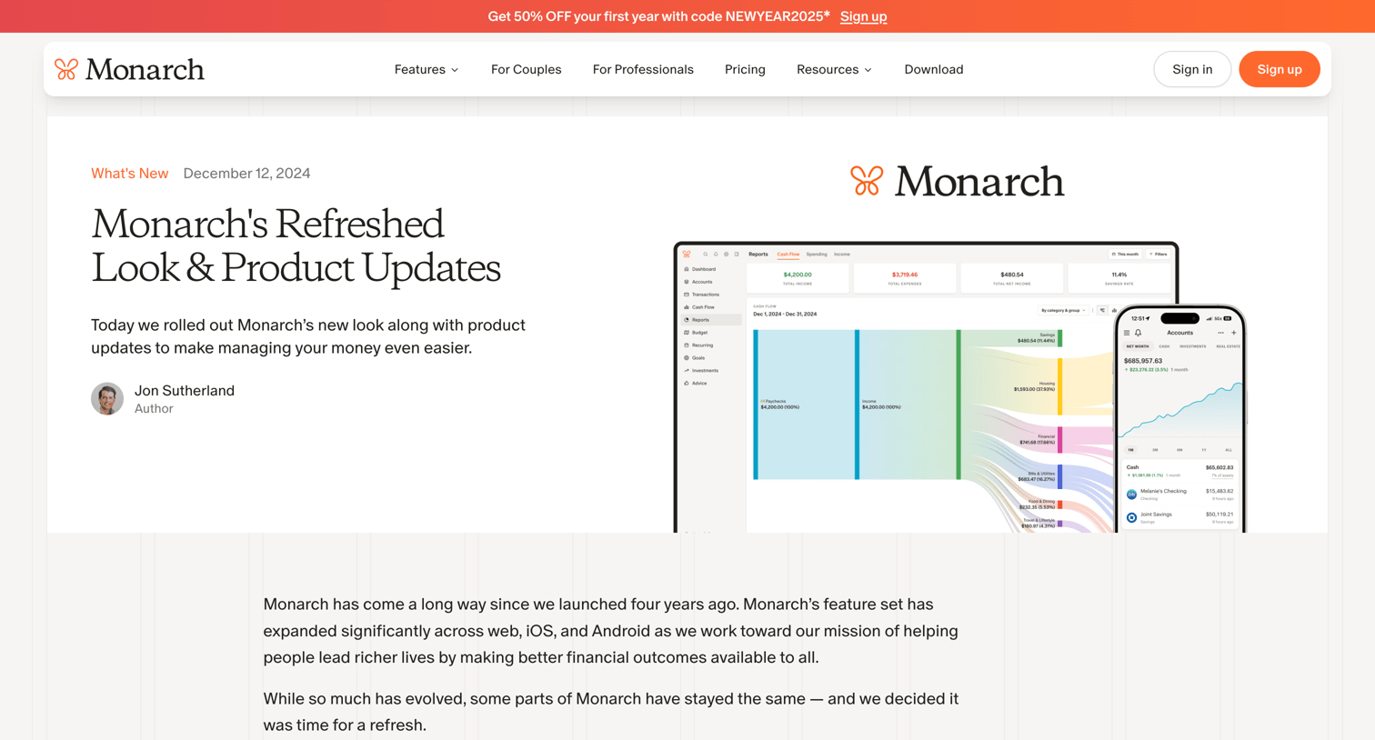 Monarch - Monarchs Refreshed Look | Product Updates Monarch Money screen
