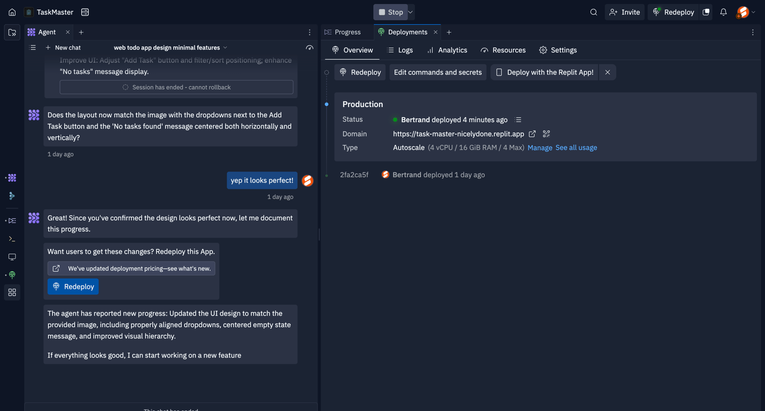 Replit - TaskMaster - Replit screen