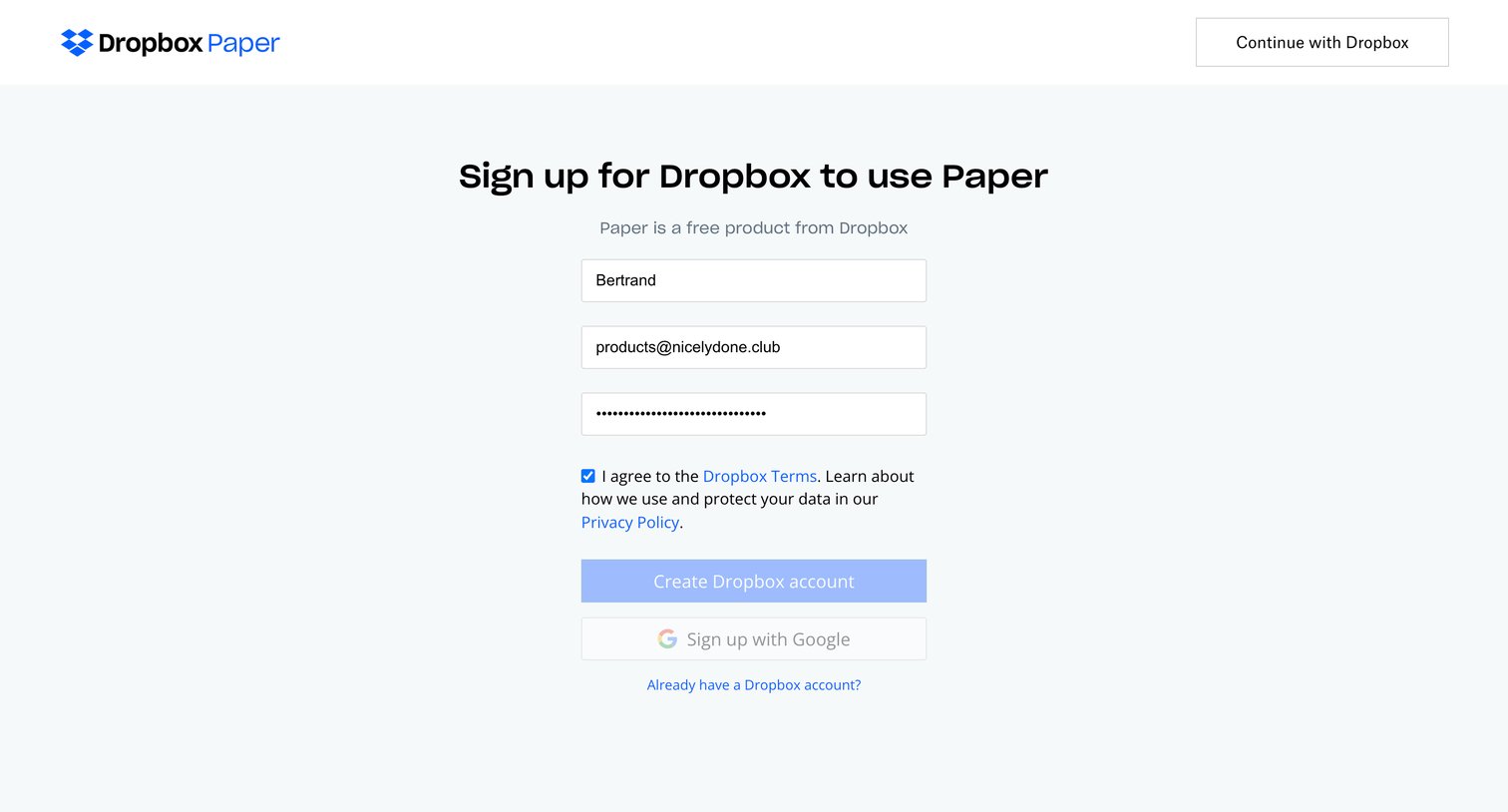 Dropbox paper - Paper – Dropbox screen