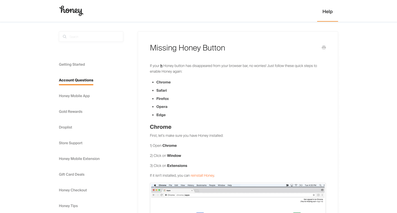 Honey - Missing Honey Button - Honey screen