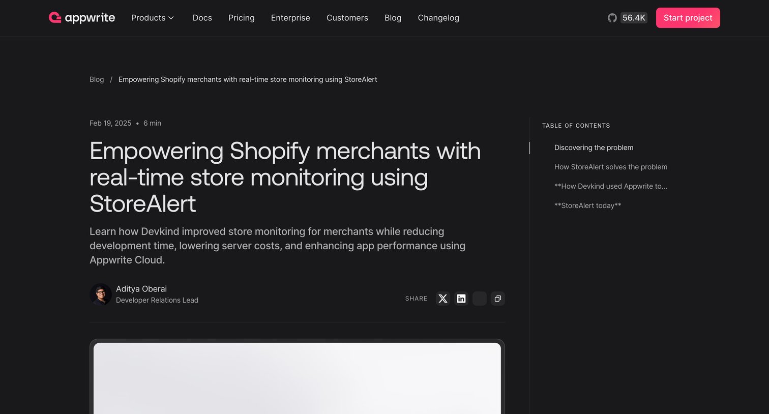 Appwrite - Empowering Shopify merchants with real-time store monitoring using StoreAlert - Appwrite screen