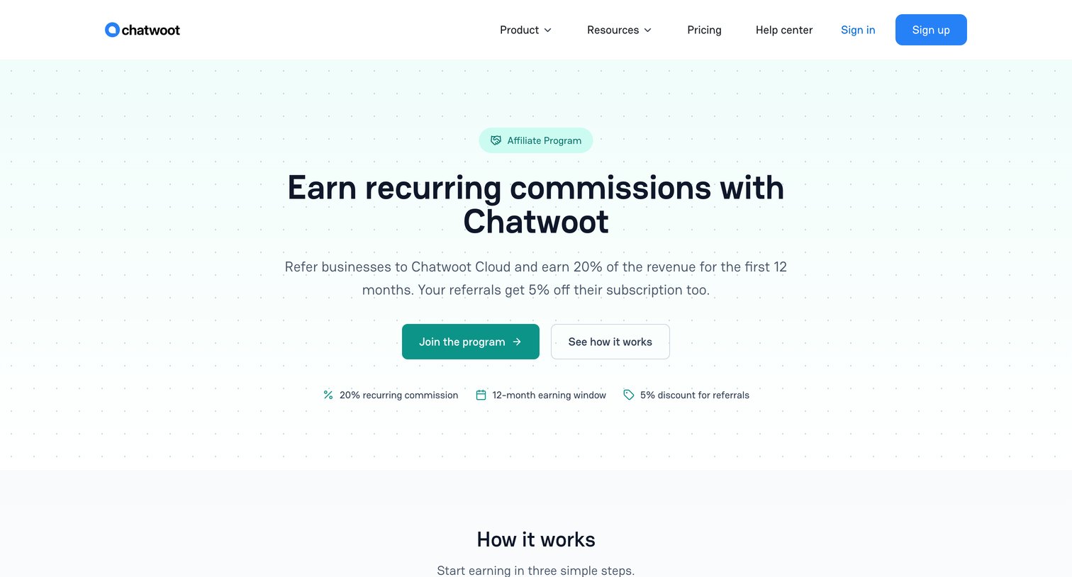 Chatwoot - Affiliate Program Chatwoot screen