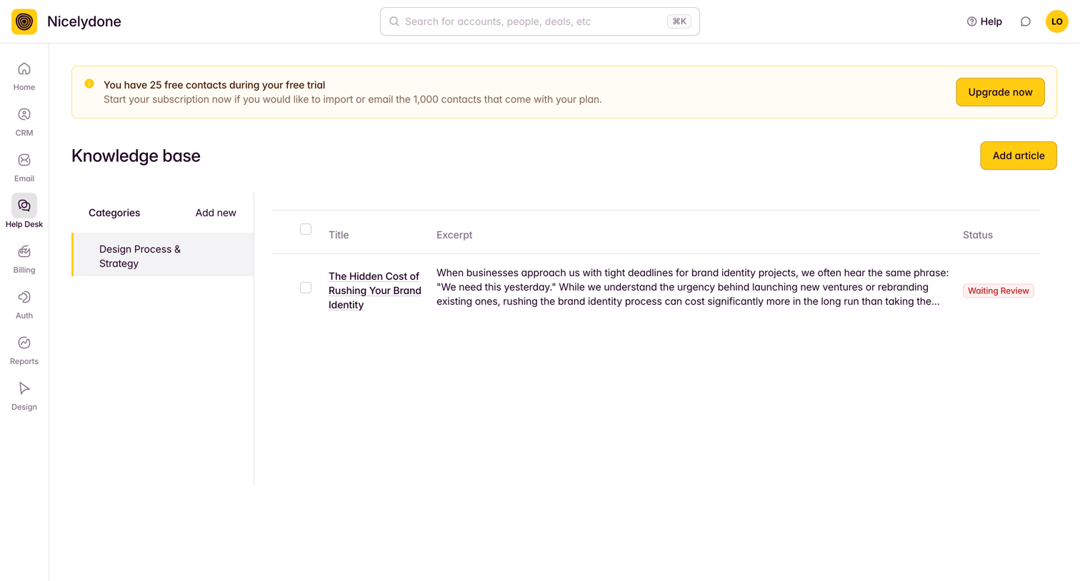 Outseta - View All Articles screen