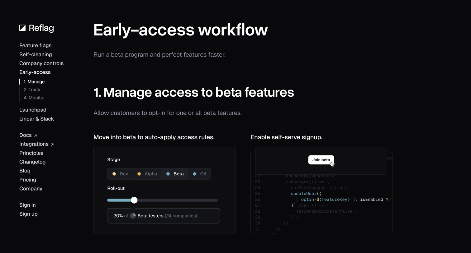 Reflag - Early-access workflow  Reflag screen