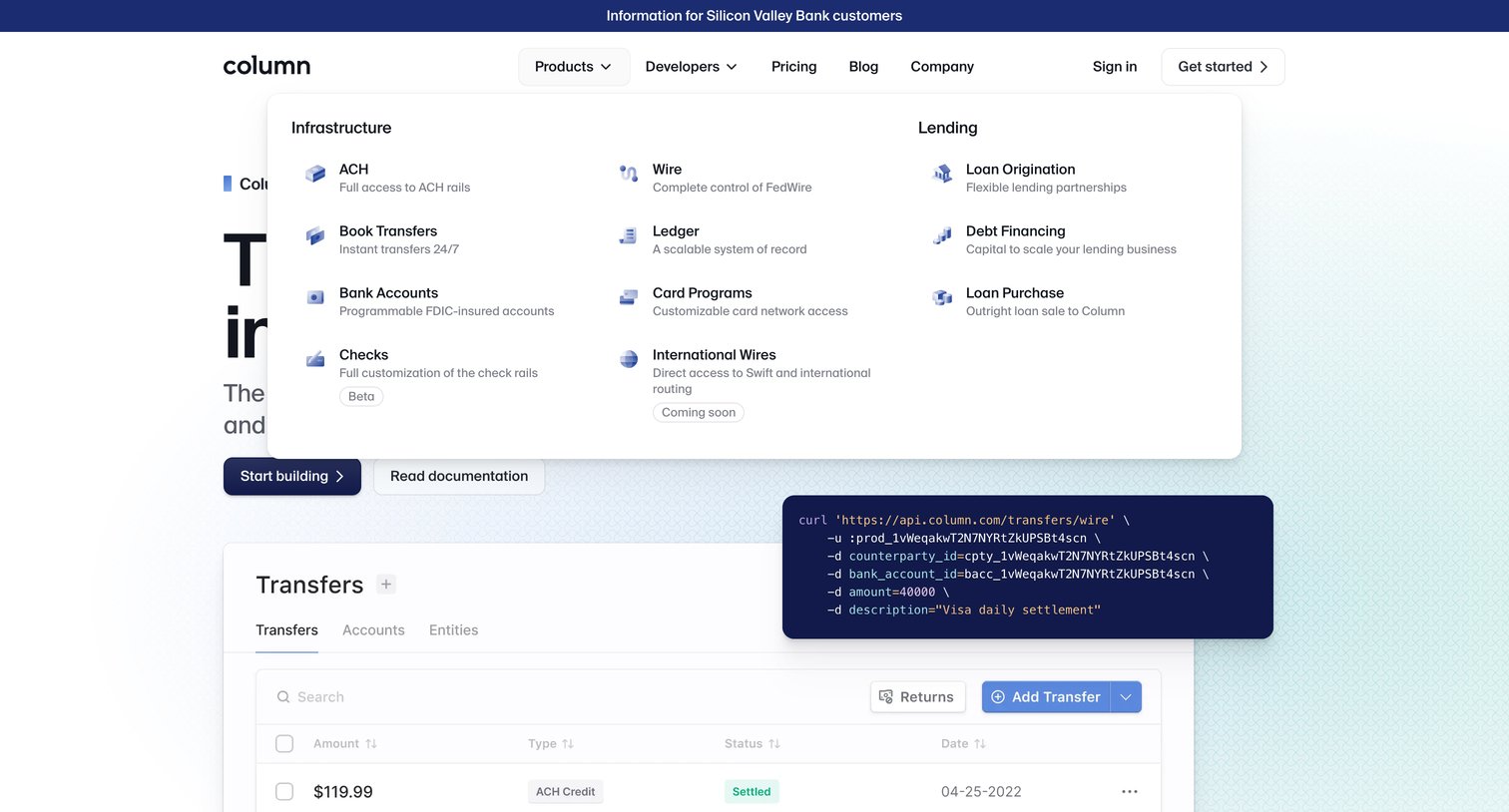 Column - Column — The developer infrastructure bank screen