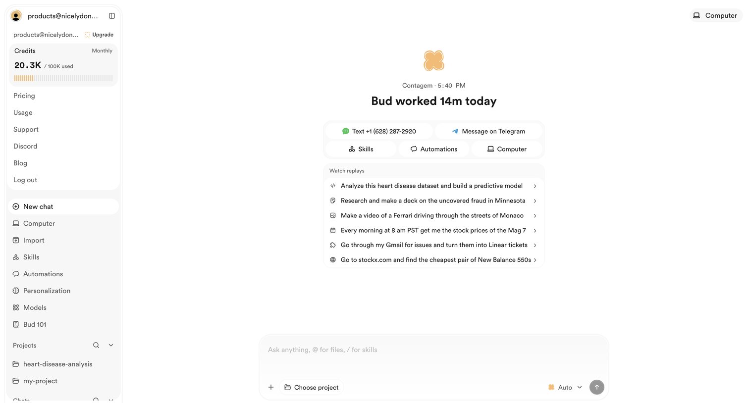 Bud - Bud - Your AI Worker screen