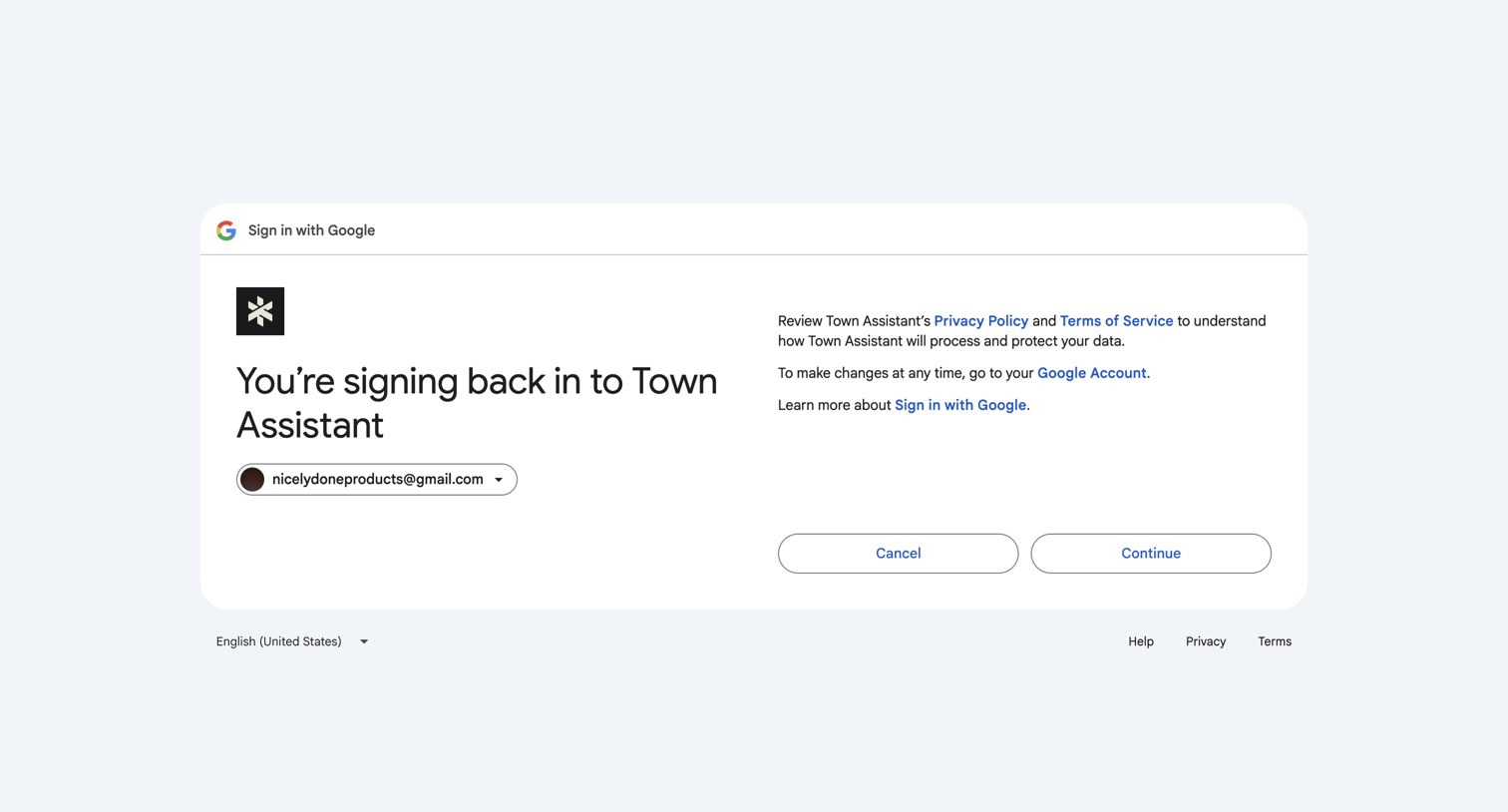 Town - Sign in - Google Accounts screen