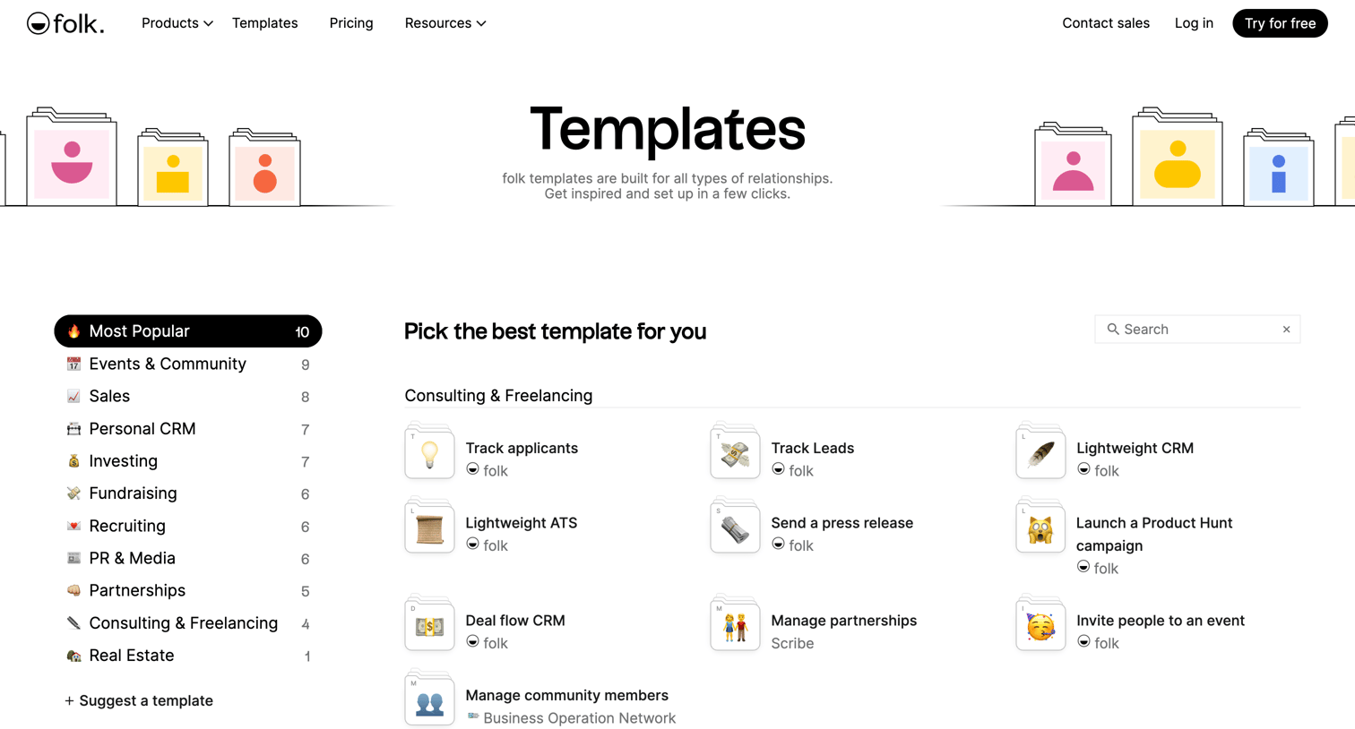 Folk - Templates screen