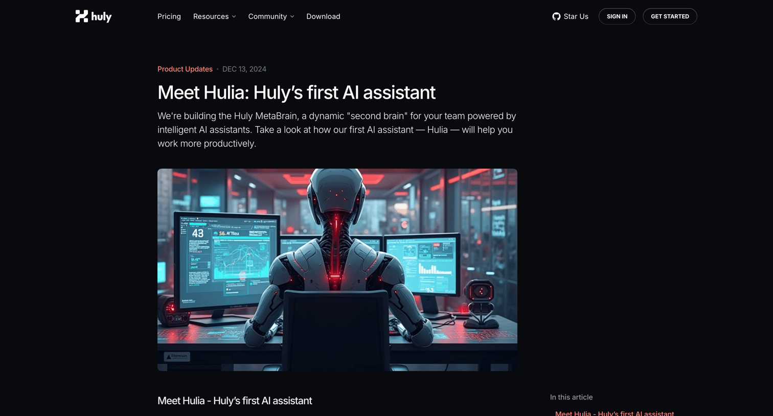 Huly - Meet Hulia: Huly’s first AI assistant screen