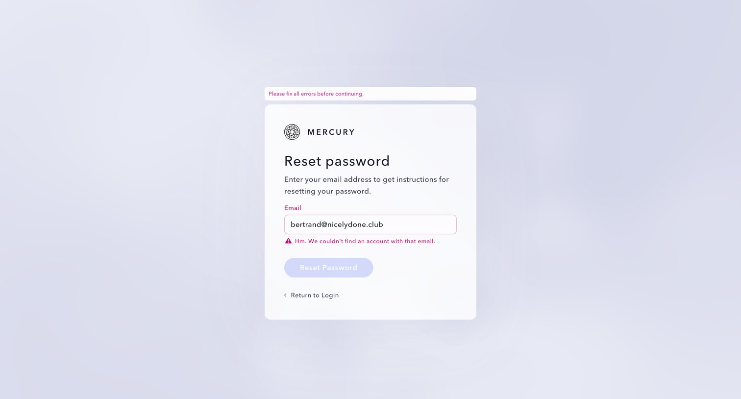 Mercury - Forgot Password | Mercury screen