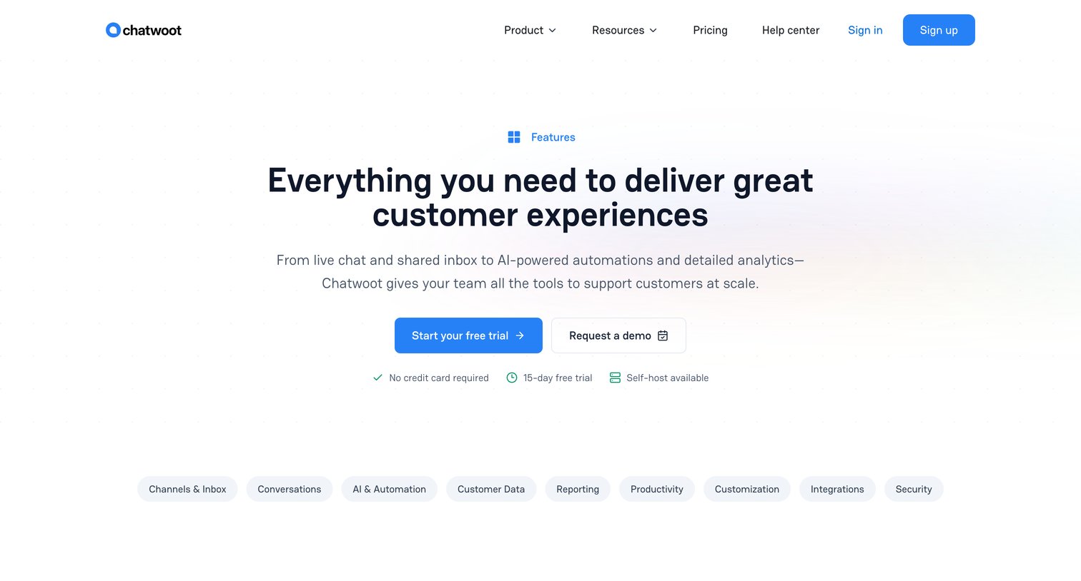 Chatwoot - Features  Chatwoot screen