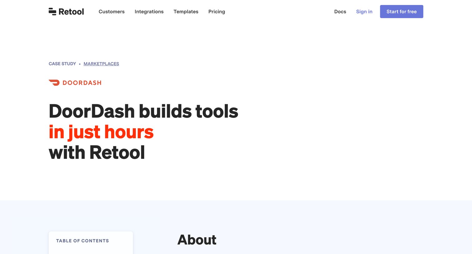 Retool - DoorDash Retool Case Study screen
