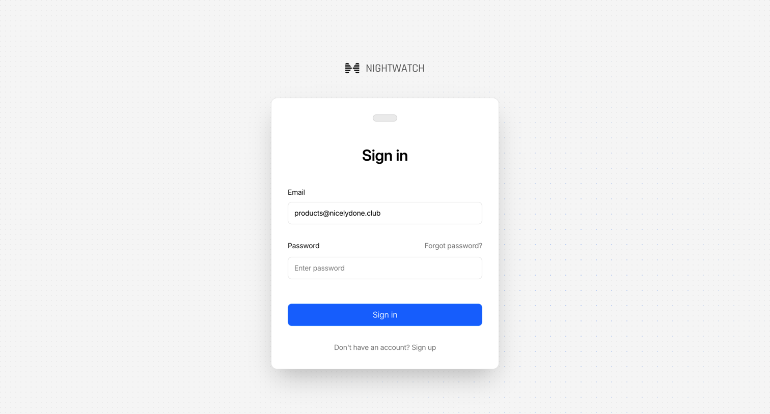 Nightwatch - Sign in screen