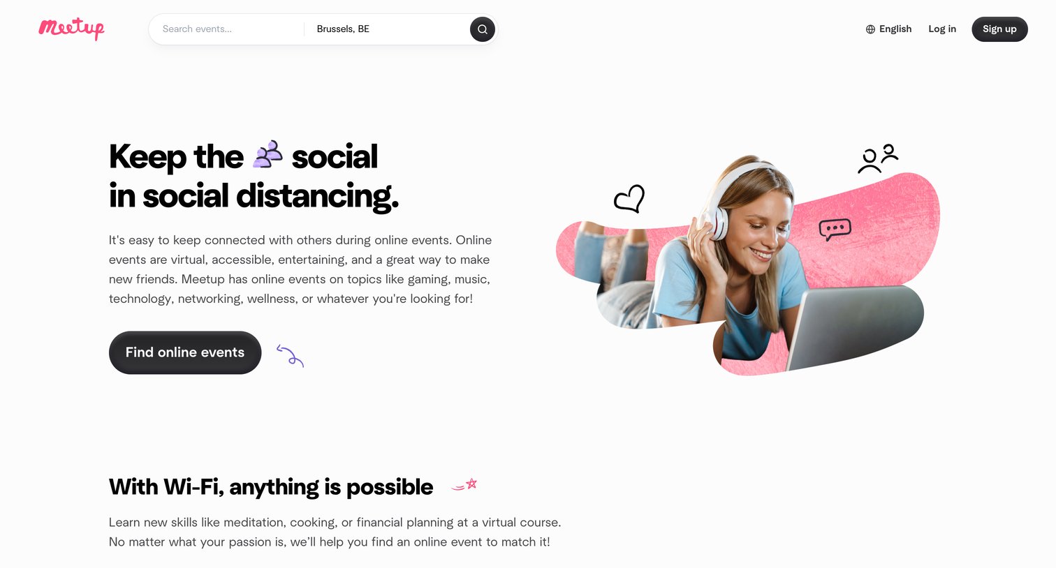 Meetup - Online Events  Attend virtual events from anywhere  Meetup screen
