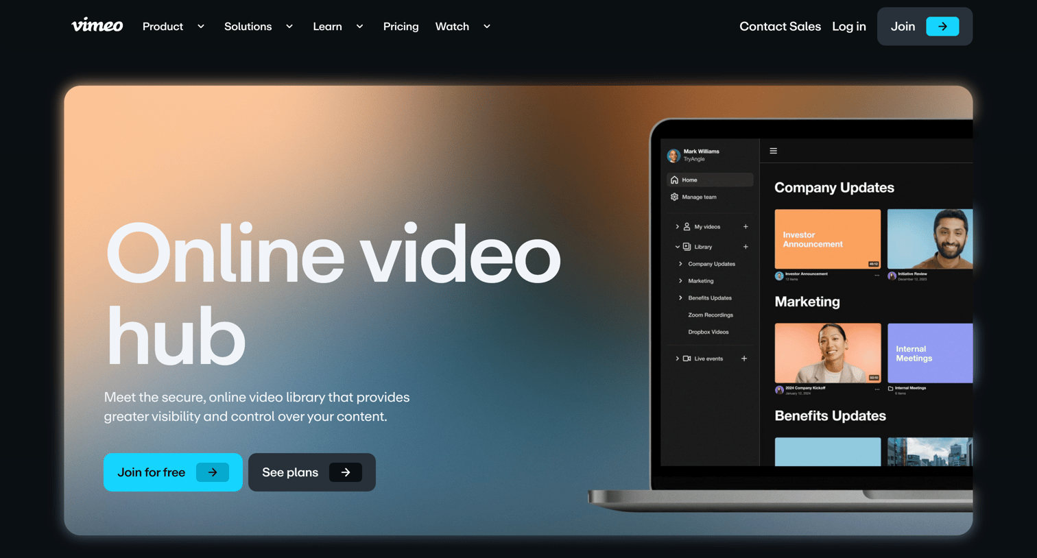 Vimeo - Secure Online Video Library & Respository: Store Digital Content with Vimeo screen