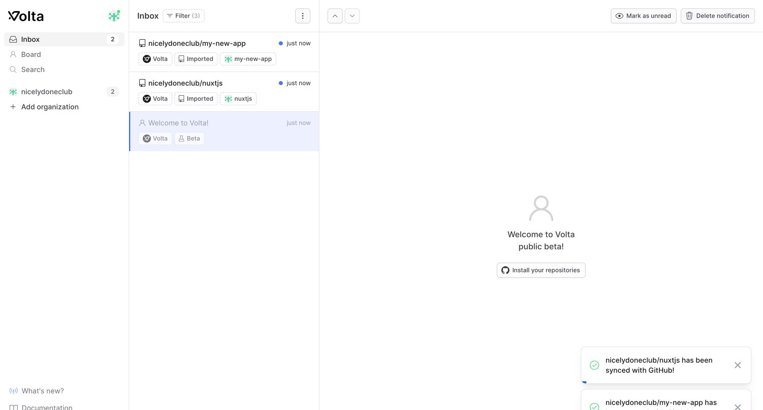 Volta - Inbox · Volta screen