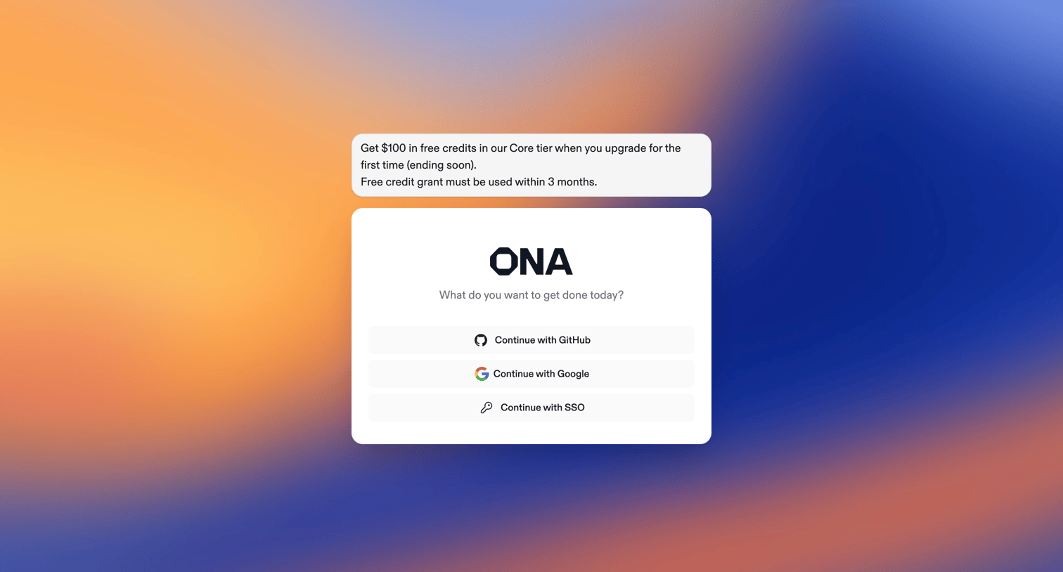 Ona - Login | Ona screen