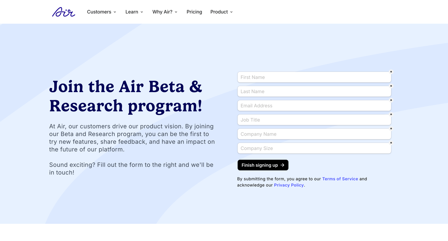 Air - Beta Program | Air screen