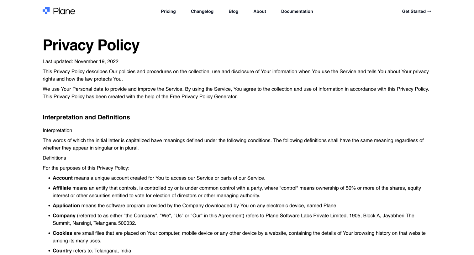 Plane - Privacy Policy - Plane screen