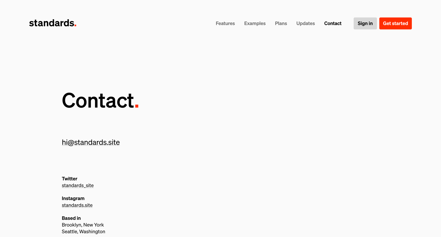 Standards - Contact, support, press, and media — Standards screen