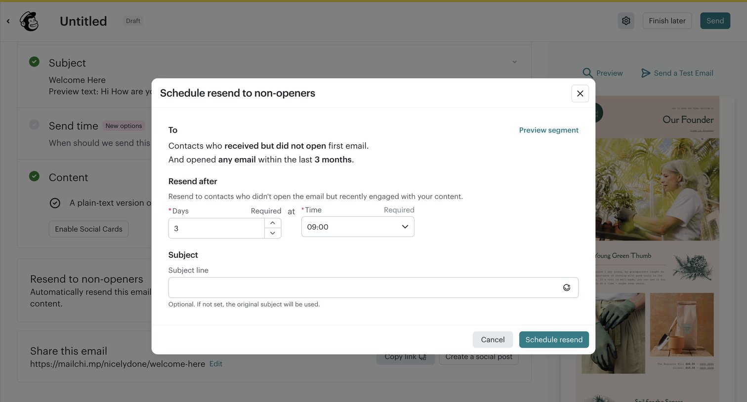 Mailchimp - Edit email | Mailchimp screen