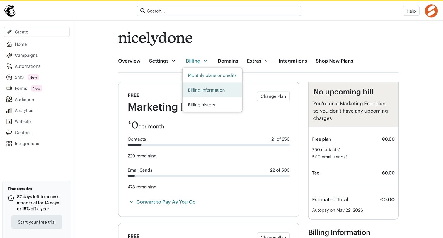 Mailchimp - Billing Plans | Mailchimp screen
