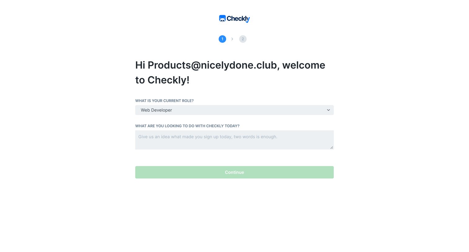 Checkly - Getting Started - Survey screen