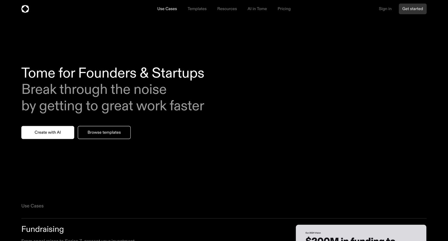Tome - AI for Founders and Startups | Tome screen