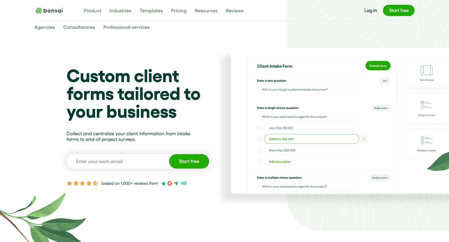 Bonsai - Online Form Builder - Bonsai screen