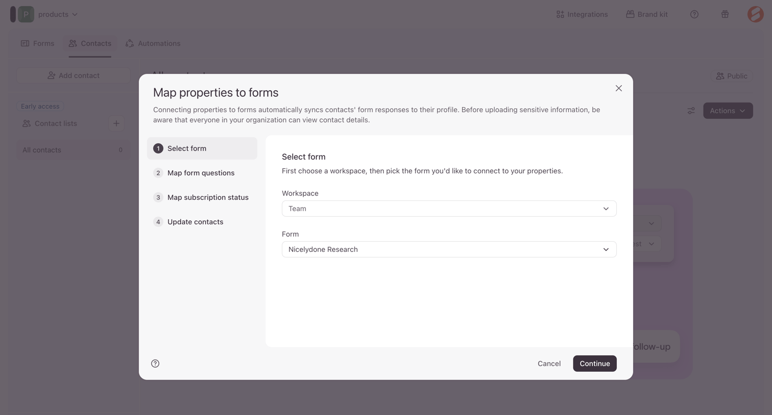 Typeform - Typeform - Contacts screen