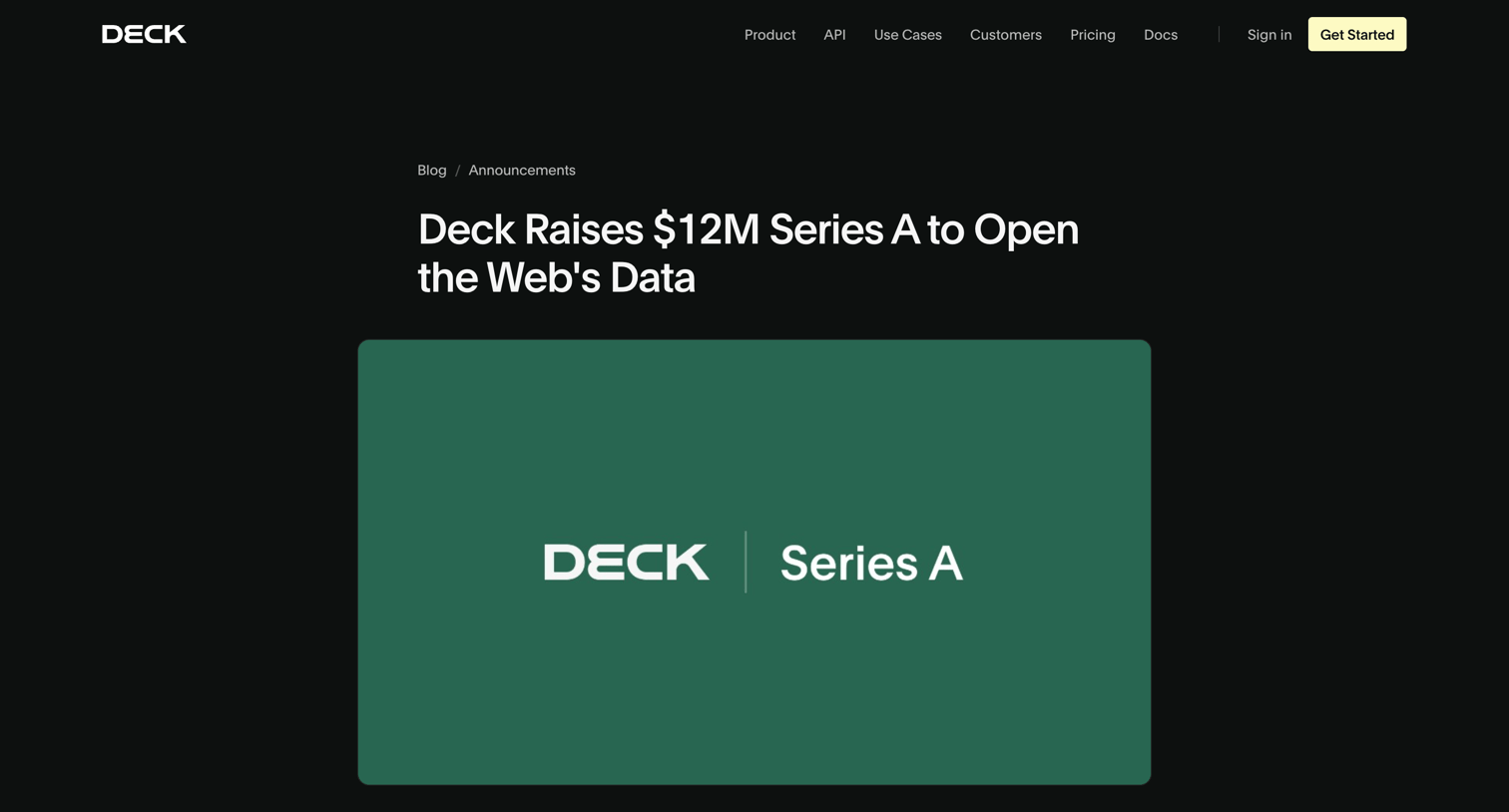 Deck - Deck Raises $12M Series A to Open the Web's Data | Deck screen