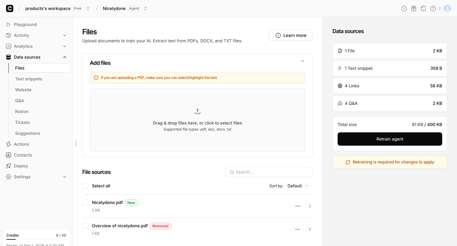 Chatbase - Files - Chatbase screen