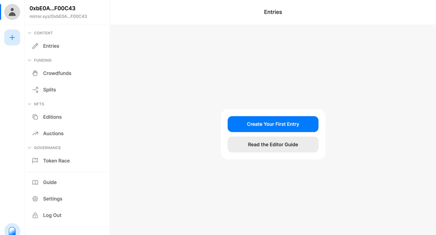 Mirror - Entries – Dashboard – Mirror screen