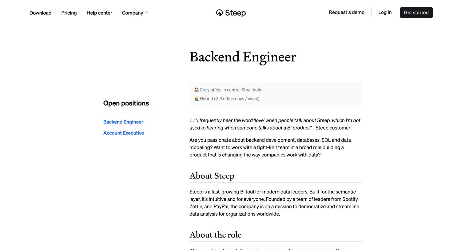 Steep - Steep - Careers - Backend Engineer screen