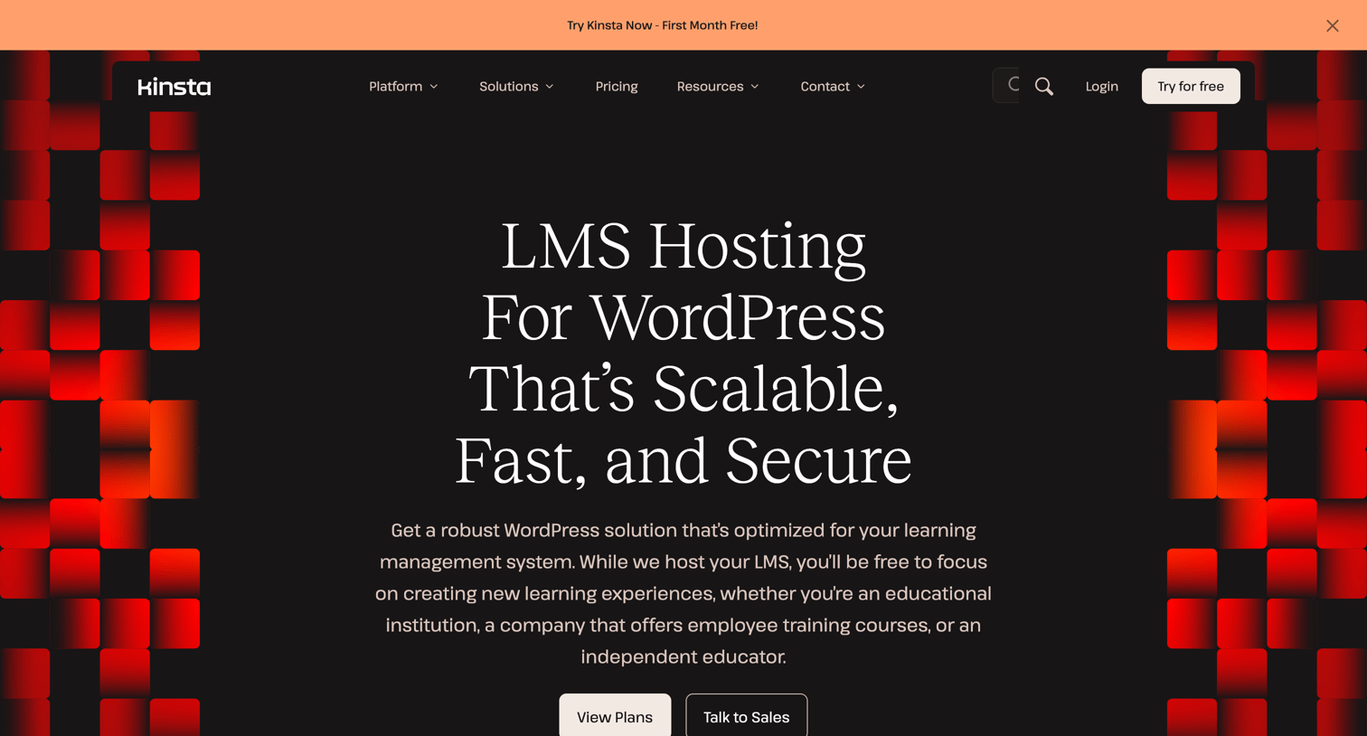 Kinsta - LMS Hosting For WordPress Scalable, Secure & Fast screen