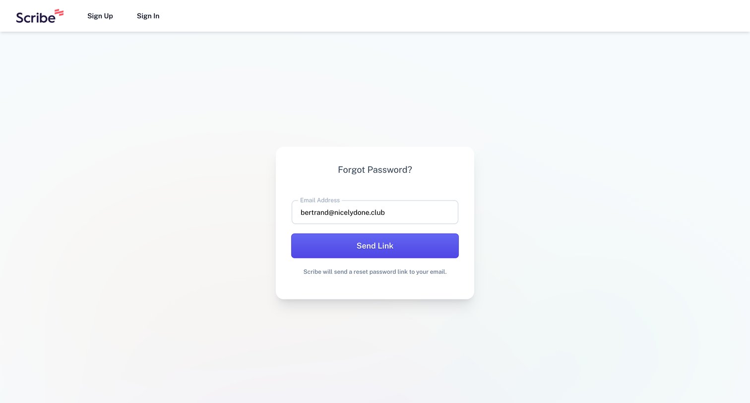 Scribe - Scribe - Reset Password screen