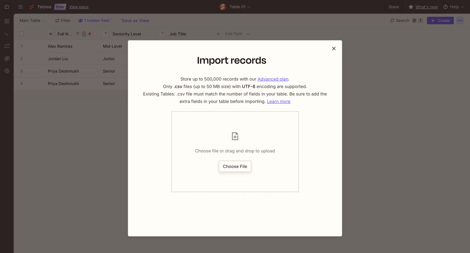 Zapier - Table 01 | Zapier screen